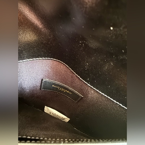 Yves Saint Laurent Black Leather Envelope Clutch Gold Logo - Picture 11 of 11